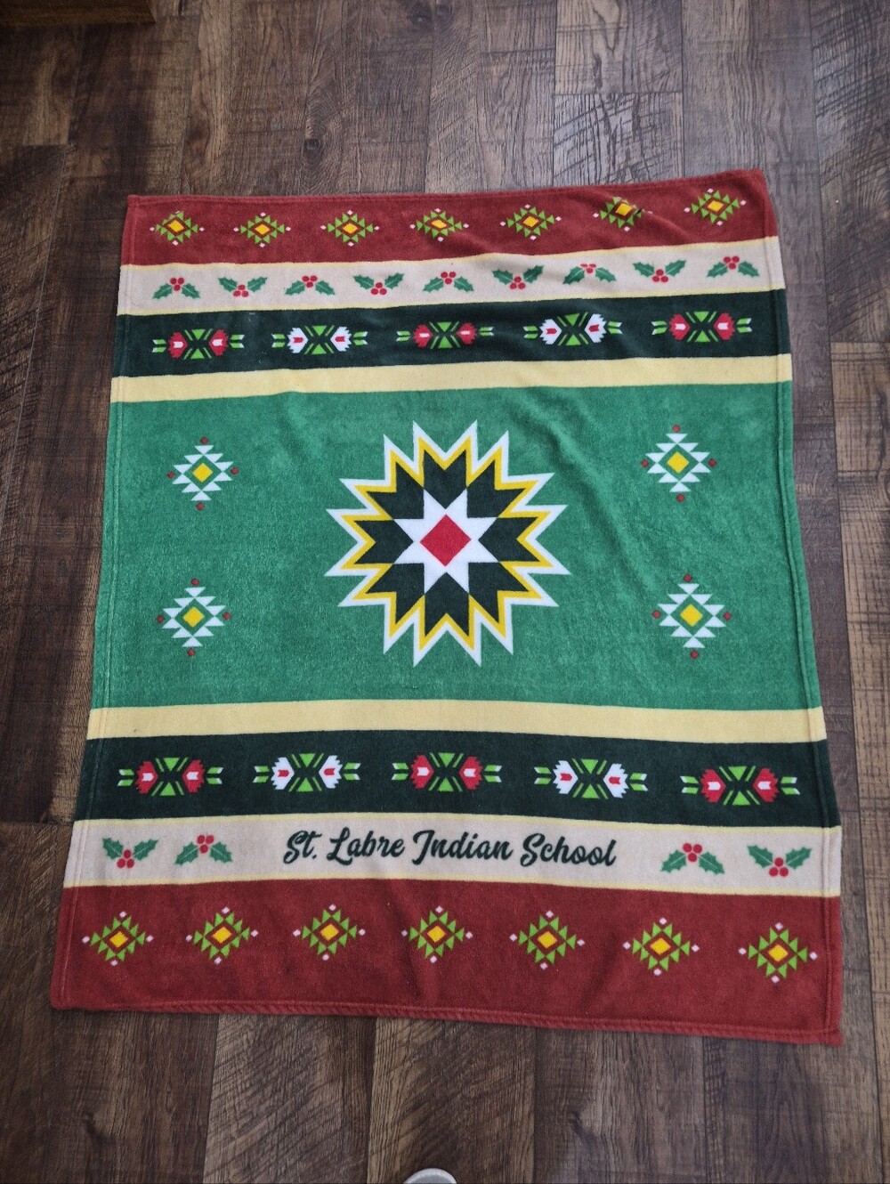 Vintage St Labre Indian School Fleece Tribal Star Motifs Christmas Throw Blanket